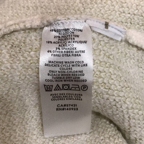 Loft Cream Gold Holiday Snowflake Sparkle crew neck sweater size small - Picture 4 of 6